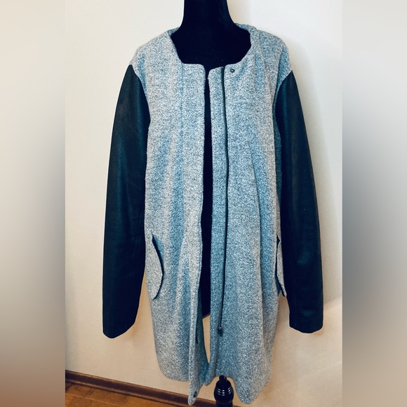 Twik Simons Long Grey Wool Blend Light Coat Black Sleeve Sz L Minimalist Jacket - Picture 12 of 12